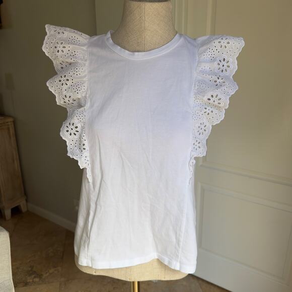 J.Crew Ruffle-sleeve eyelet top - Picture 1 of 5